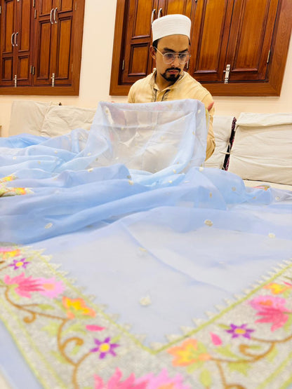 Pure Banarasi Kora Silk Embroidery Saree