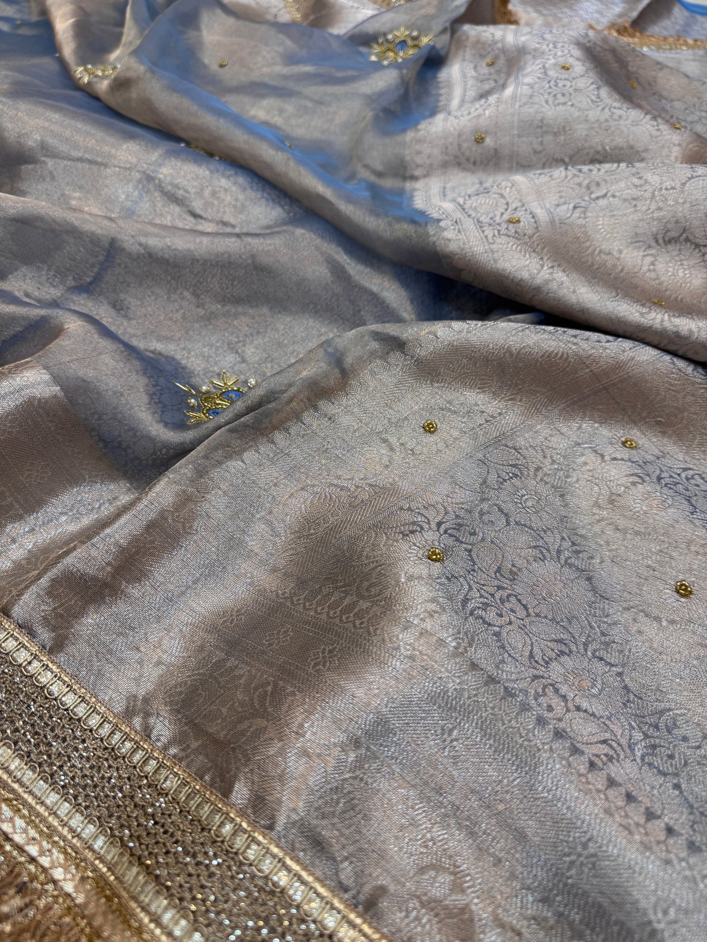 Pure Banarasi Tissue Silk Hand Embroidery Saree