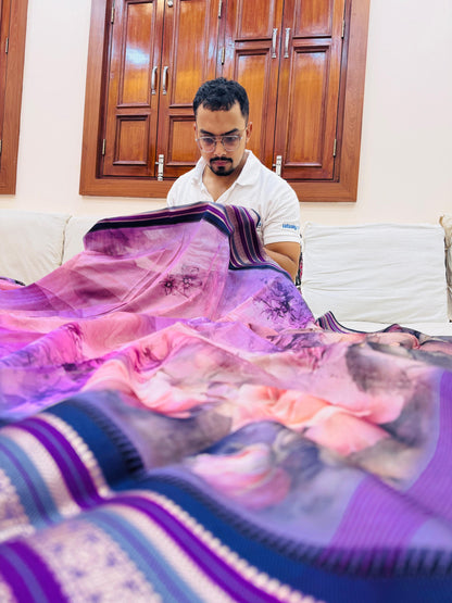 Pure Banarasi Chanderi Digital Print Saree