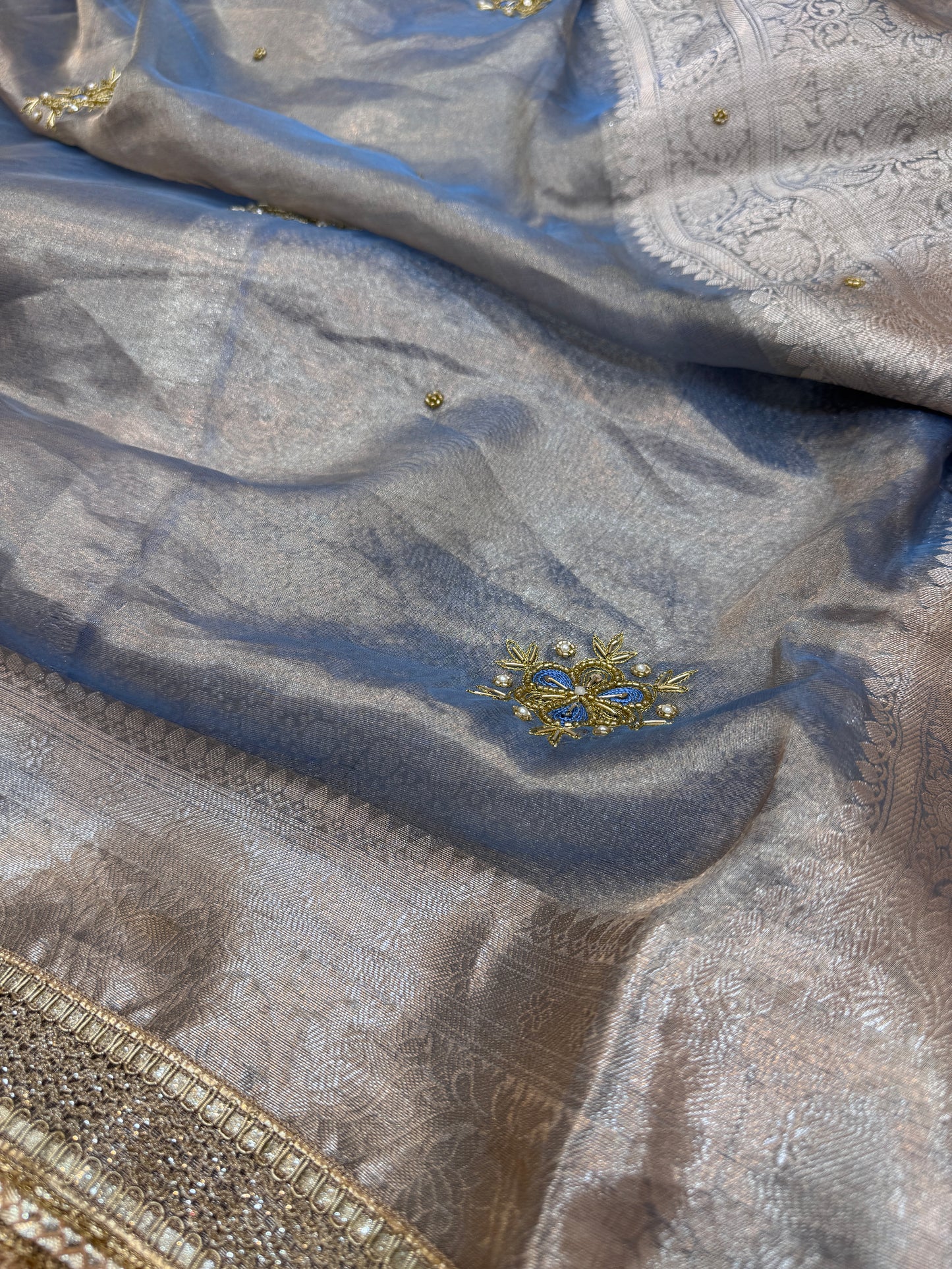 Pure Banarasi Tissue Silk Hand Embroidery Saree