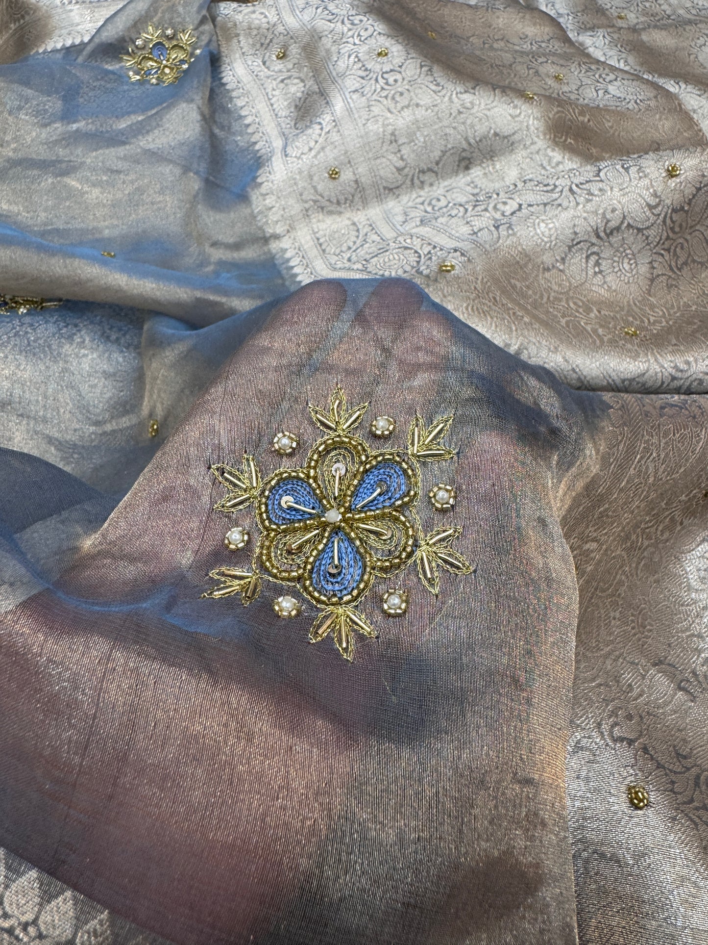 Pure Banarasi Tissue Silk Hand Embroidery Saree