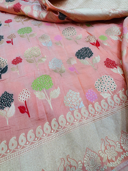 Pure Banarasi Katan Silk Buti Jaal Saree