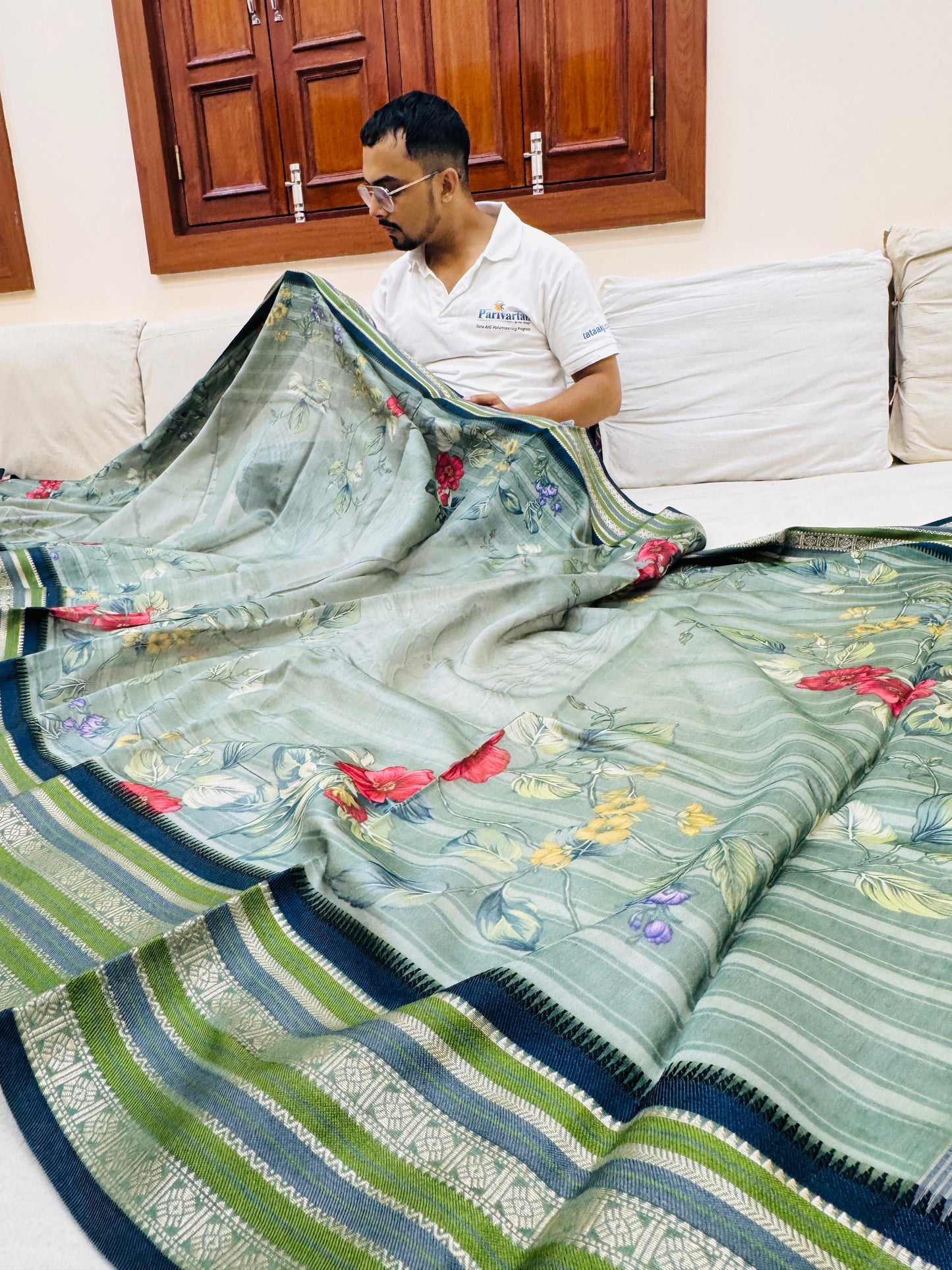 Pure Banarasi Chanderi Digital Print Saree