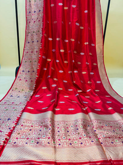 Pure Banarasi Katan Silk Kaduwa Buta With Skirt Jaal Saree