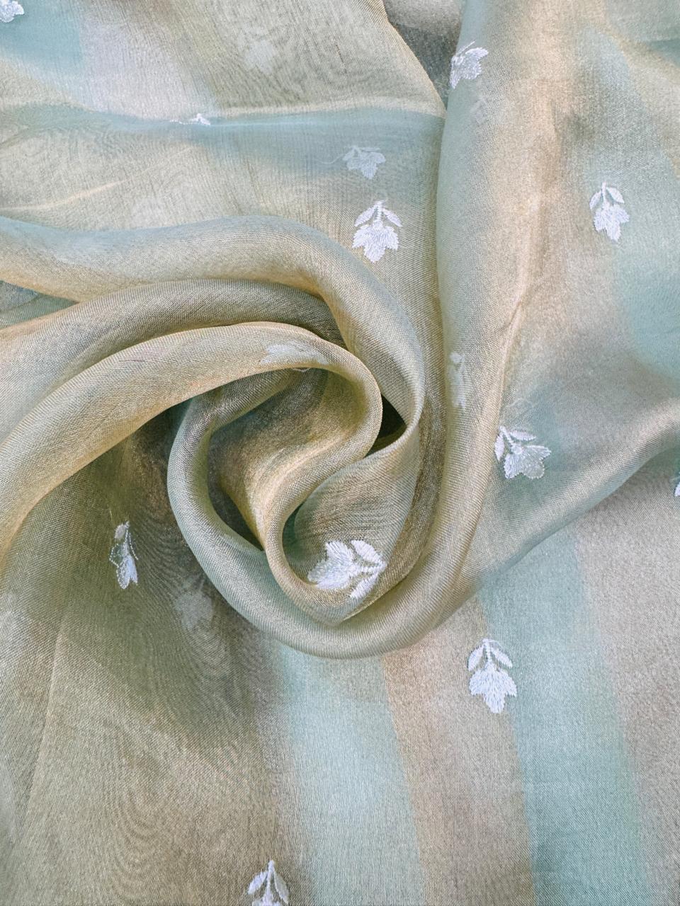 Pure Banarasi Kora Tissue Silk Applique Work Saree