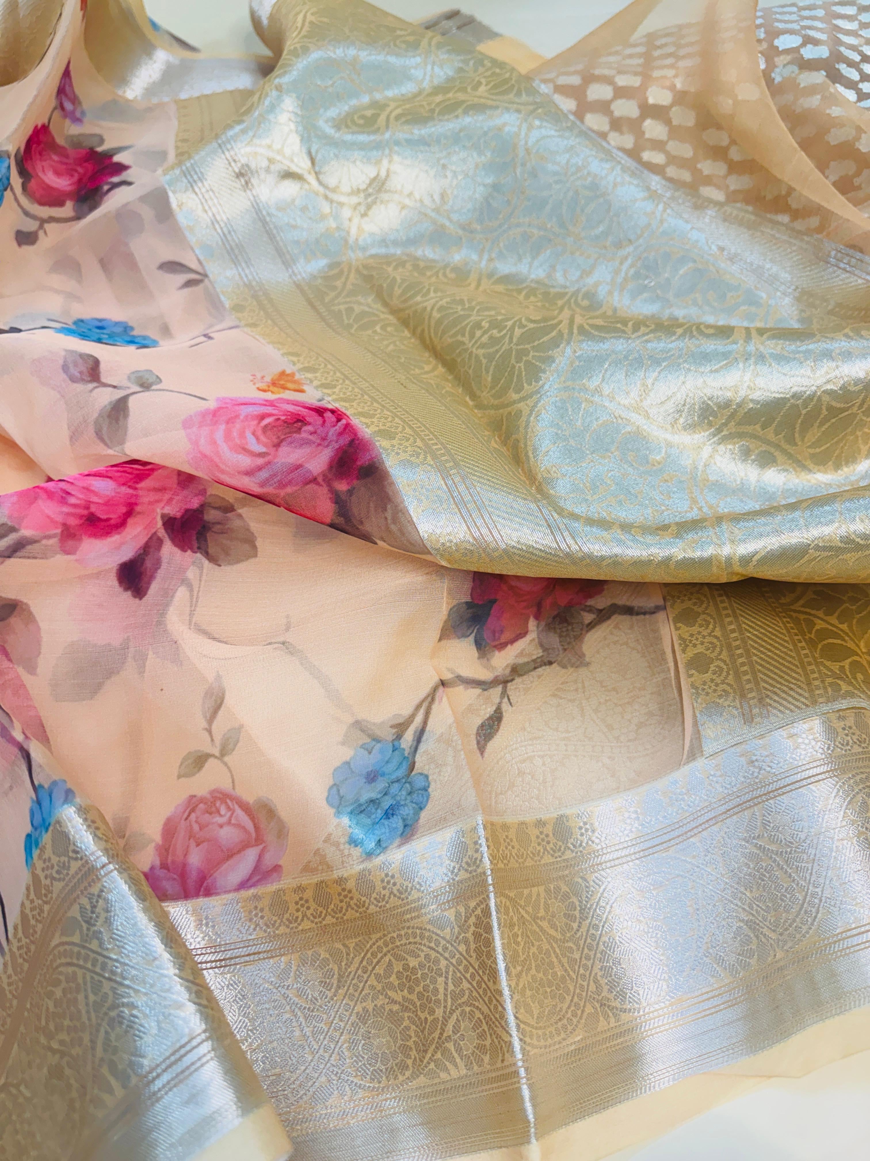 Art Silk Kora Digital Print Saree