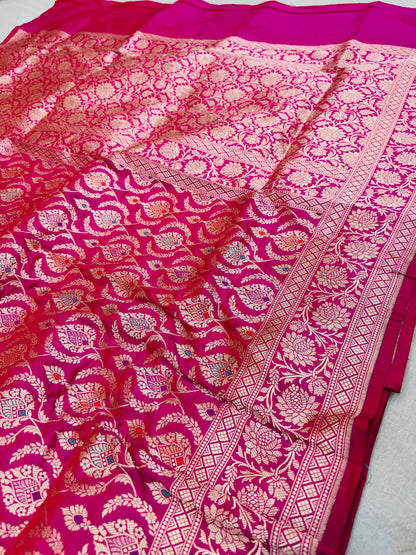 Pure Banarasi Katan Silk Mina Jaal Saree