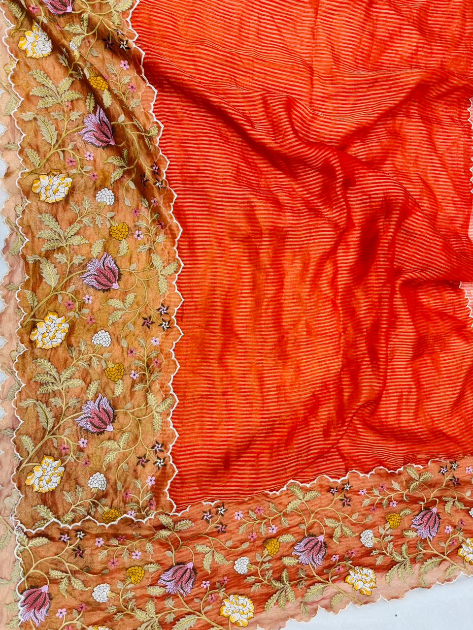 Pure Banarasi Tissue Embroidery Skirt Saree