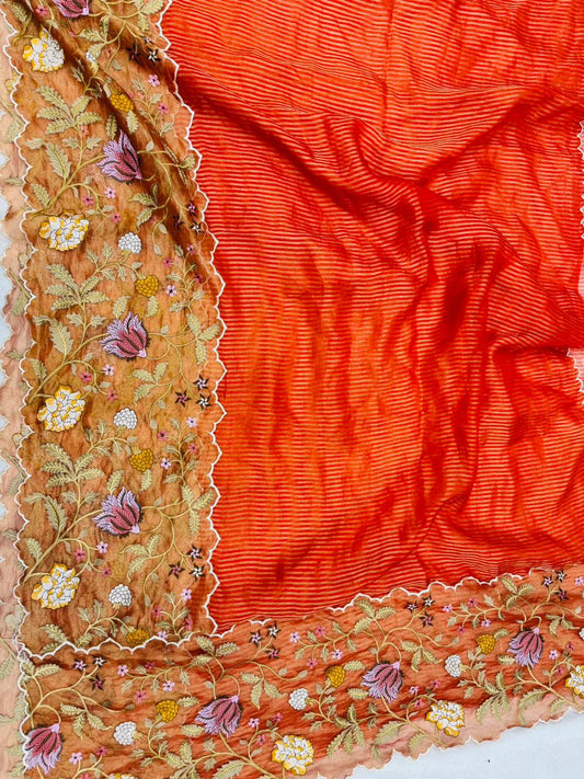 Pure Banarasi Tissue Embroidery Skirt Saree