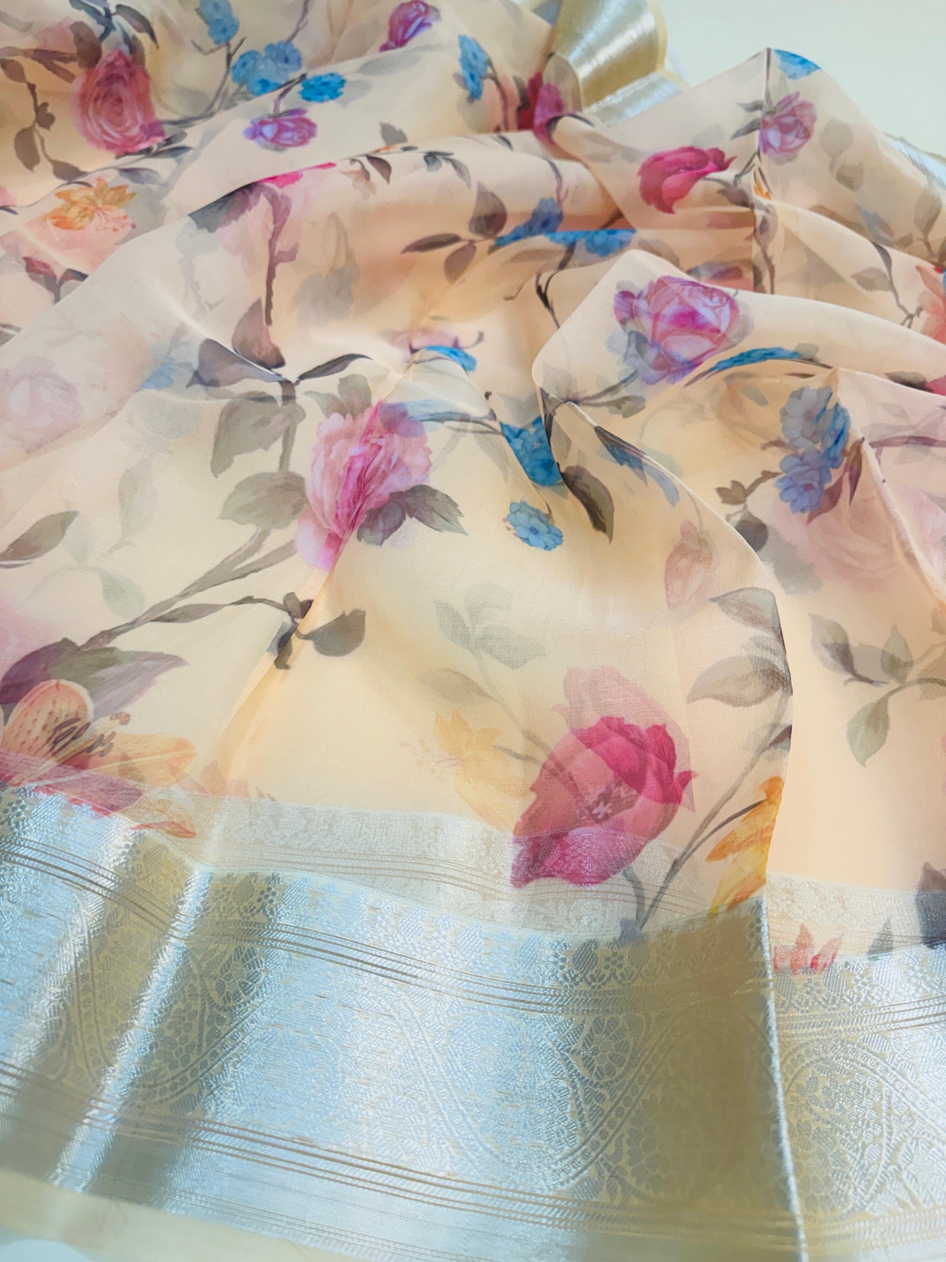 Art Silk Kora Digital Print Saree