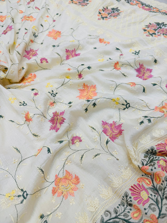 Pure Banarasi Tasar Silk Embroidery Saree