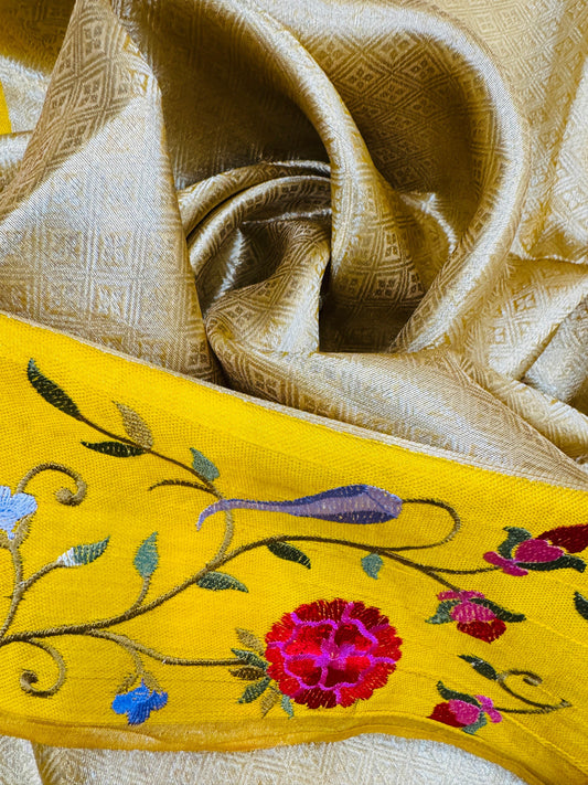 Pure Banarasi Tissue Silk Satin Border Embroidery Saree