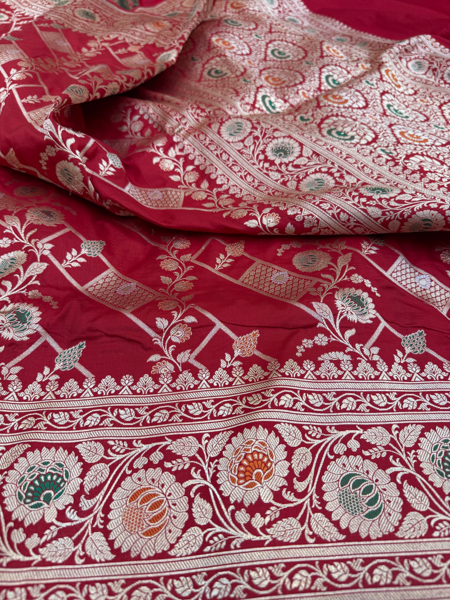 Pure Banarasi Katan Silk Alfi Meena Jaal Saree