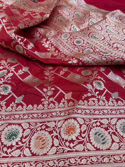 Pure Banarasi Katan Silk Alfi Meena Jaal Saree