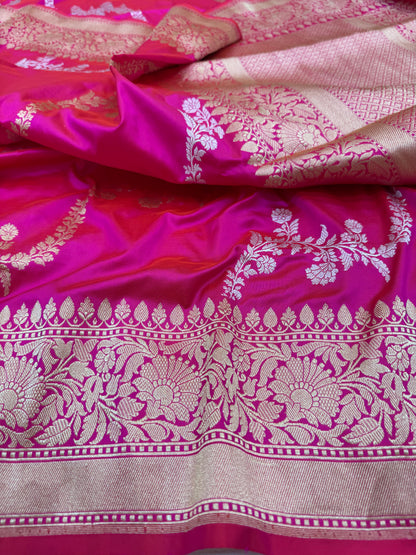 Pure Banarasi Katan Silk Kadhwa Cross Saree