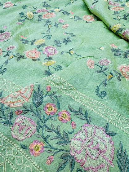 Pure Banarasi Tasar Silk Embroidery Saree