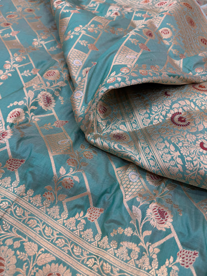 Pure Banarasi Katan Silk Meena Jaal Saree