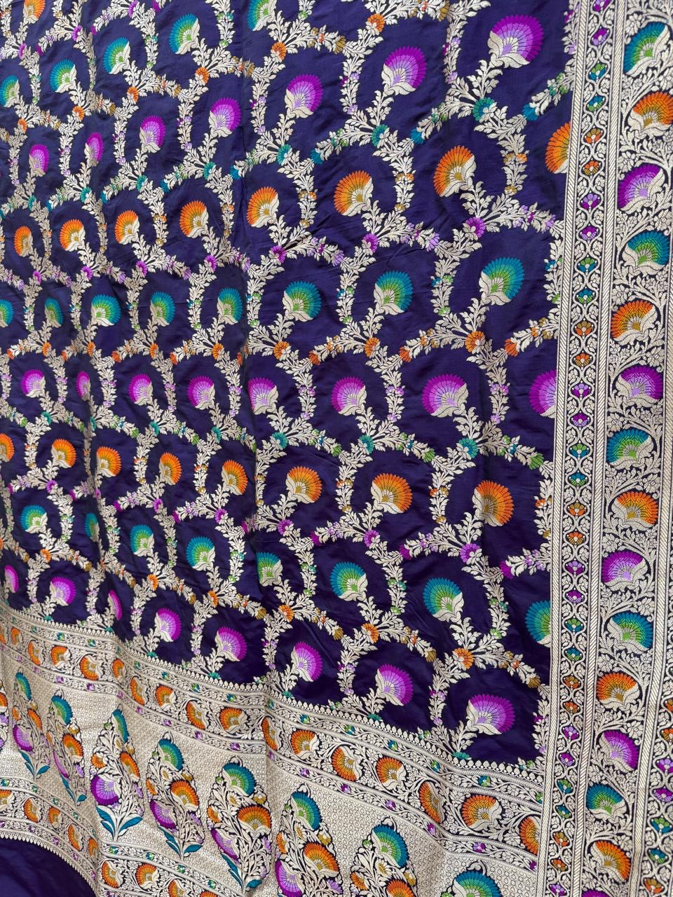 Pure Banarasi Katan Silk Mina Jaal Saree