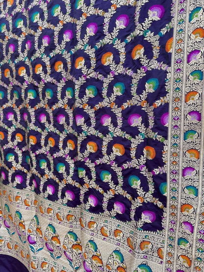 Pure Banarasi Katan Silk Mina Jaal Saree