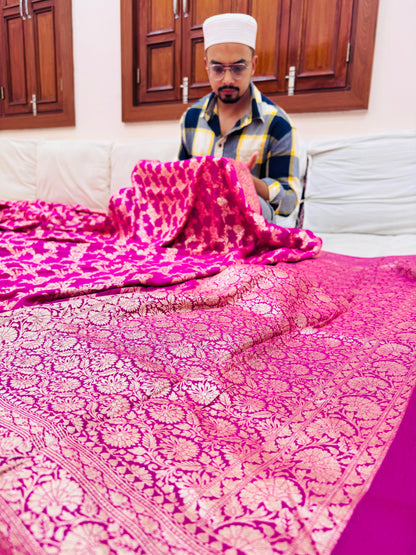 Pure Banarasi Munga Silk Jaal Saree