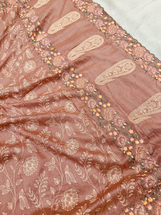 Pure Banarasi Tasar Silk Embroidery Saree