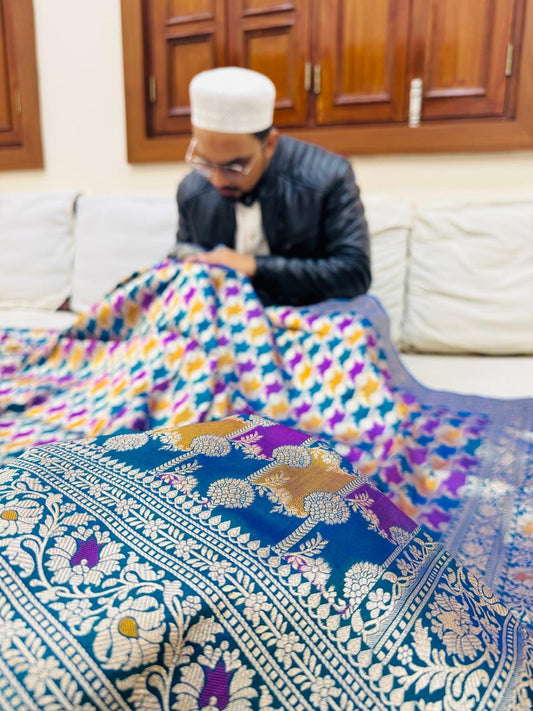 Pure Banarasi Katan Silk Rankaat Mina Jaal Saree