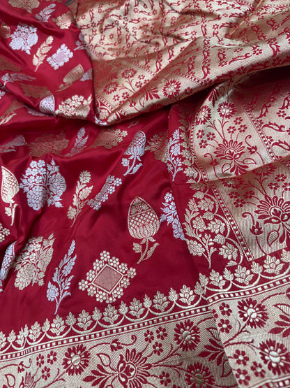 Pure Banarasi Katan Silk Kadhwa Jaal Saree