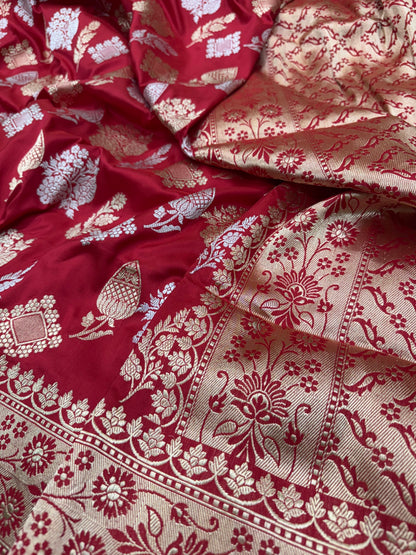 Pure Banarasi Katan Silk Kadhwa Jaal Saree