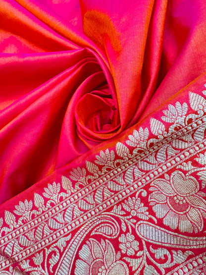 Pure Banarasi Katan Silk Mina Jaal Saree