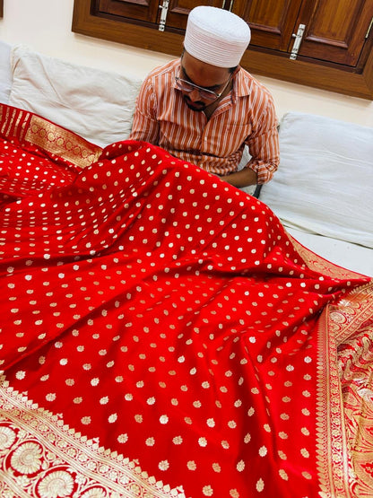 Pure Banarasi Satin Silk Chunri Buti Saree