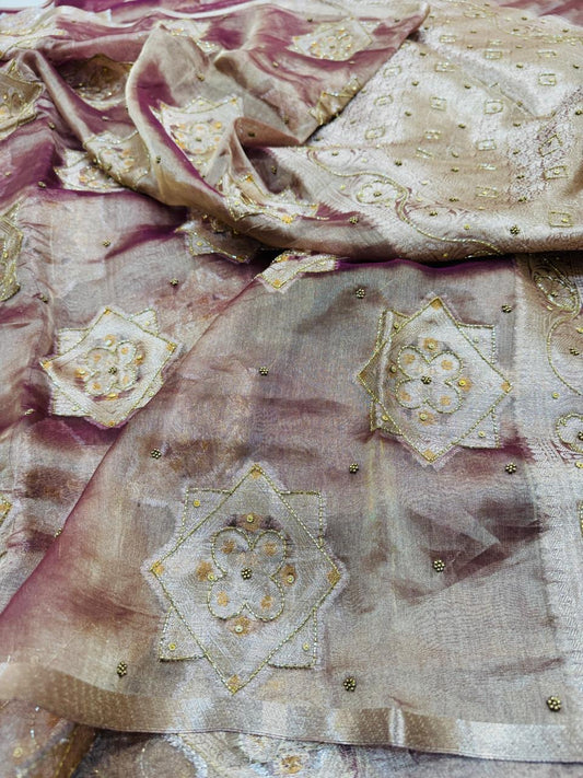 Pure Banarasi Tissue Cutdana Hand Embroidery Saree