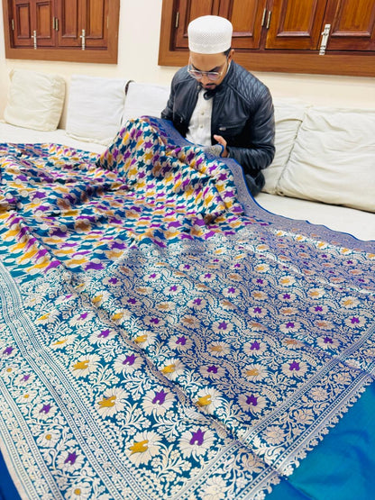 Pure Banarasi Katan Silk Rankaat Mina Jaal Saree