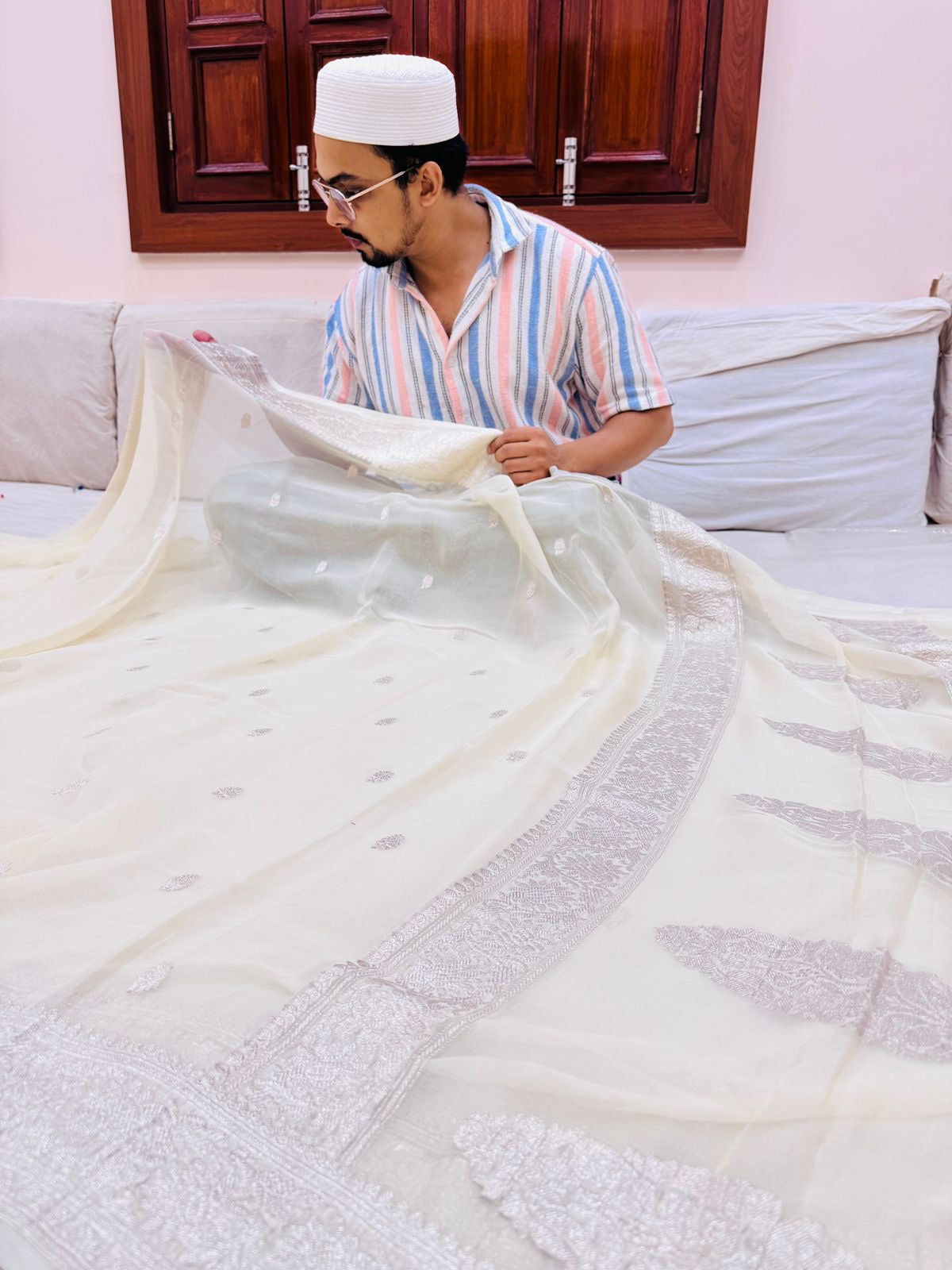 Pure Banarasi Khaddi Chiffon Saree