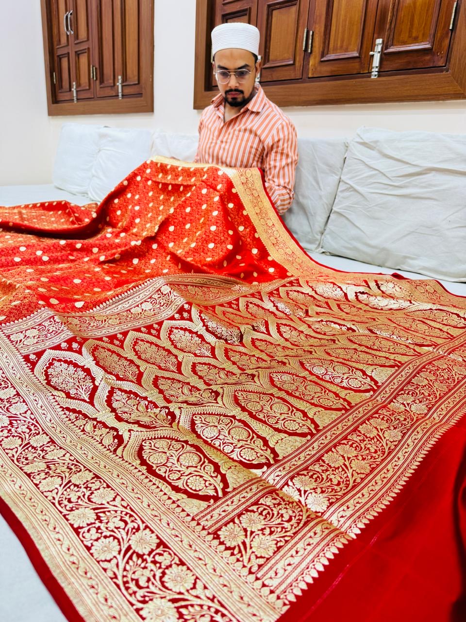 Pure Banarasi Satin Silk Waskat Buti Saree