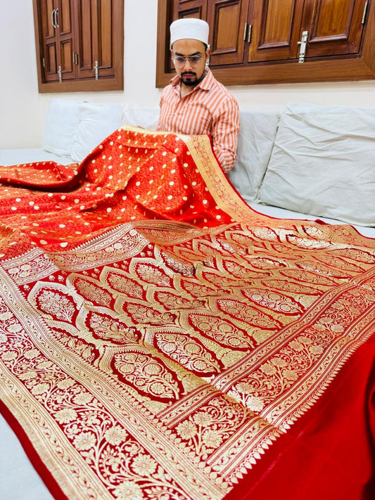 Pure Banarasi Satin Silk Waskat Buti Saree