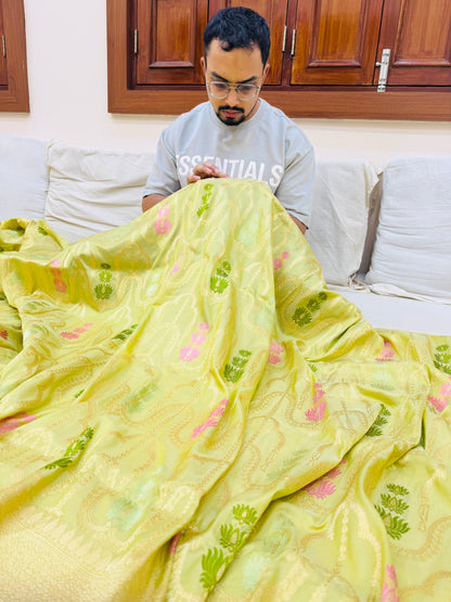 Pure Banarasi Katan Silk Kadhwa Mina Jaal Saree