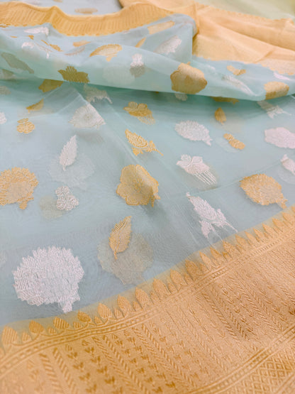 Pure Banarasi Kora Silk Kadhwa Buti Jaal Saree