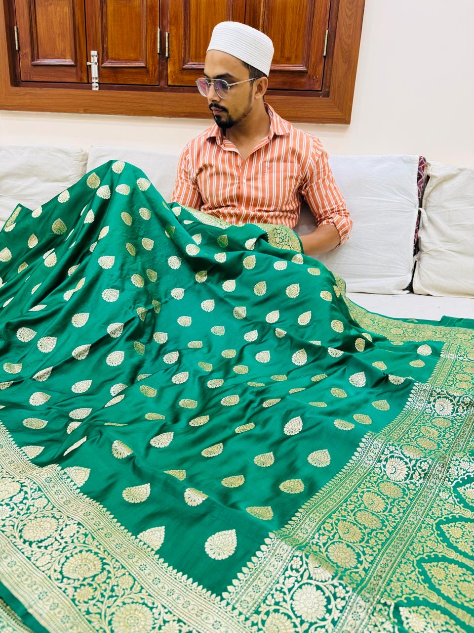 Pure Banarasi Satin Silk Upada Buti Saree