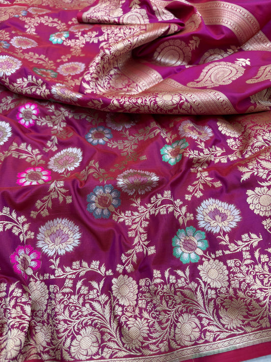 Pure Banarasi Katan Silk Meena Jaal Saree