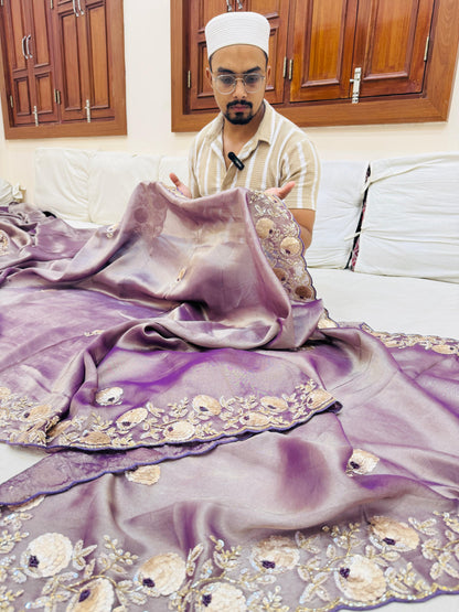 Pure Banarasi Tissue Silk Hand Embroidery Saree