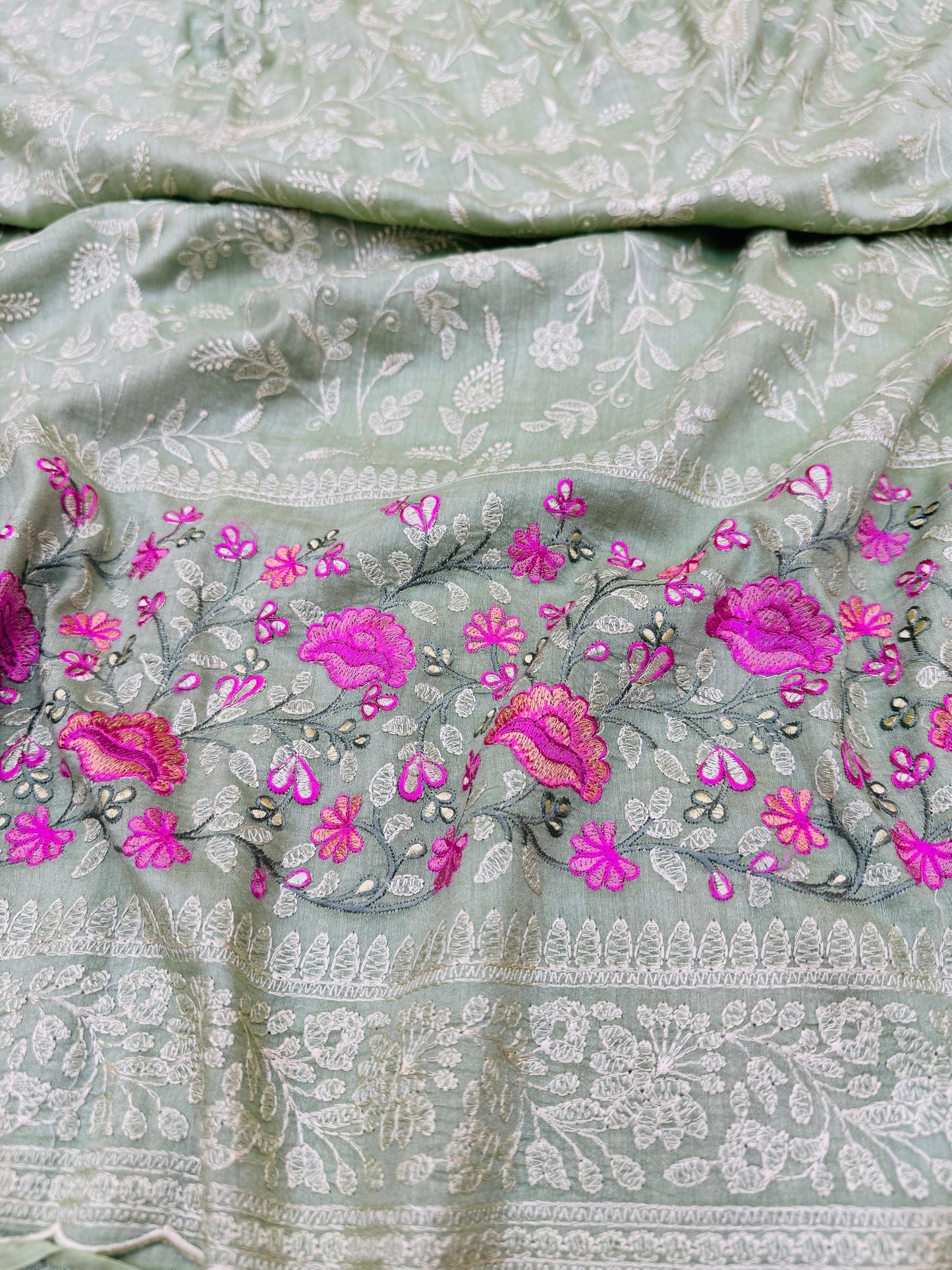 Pure Banarasi Tasar Silk Embroidery Saree