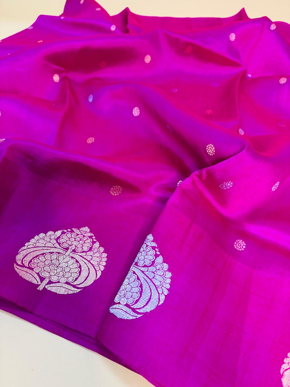Hot Pink Mango Silk Buti Satin Border Saree