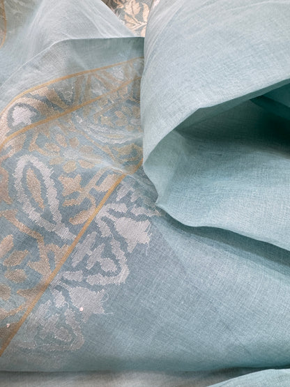 Real Silver Zari Cotton Jamdani Saree