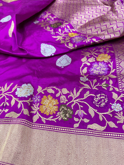 Pure Banarasi Katan Silk Kadhwa Buti Skirt Border Saree