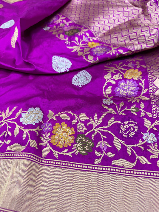 Pure Banarasi Katan Silk Kadhwa Buti Skirt Border Saree