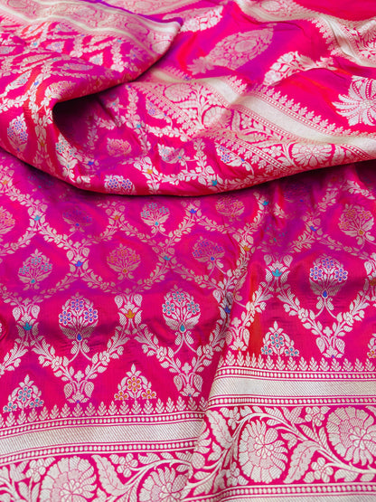 Pure Banarasi Katan Silk Mina Jaal Saree