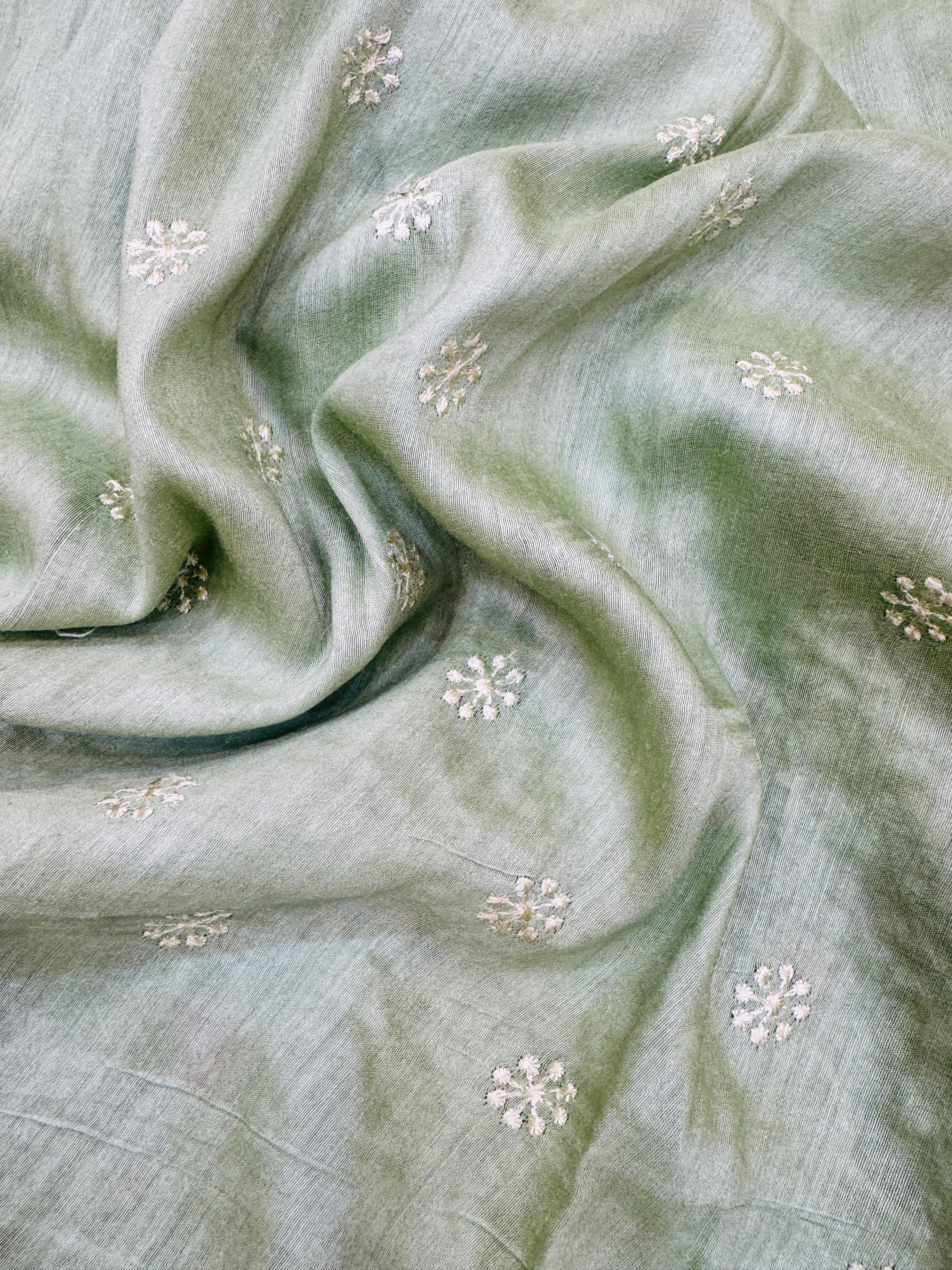 Pure Banarasi Tasar Silk Embroidery Saree