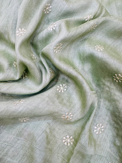 Pure Banarasi Tasar Silk Embroidery Saree