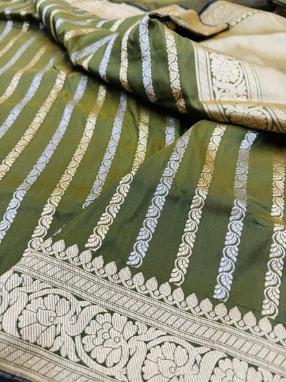 Pure Banarasi Katan Silk Strips Saree