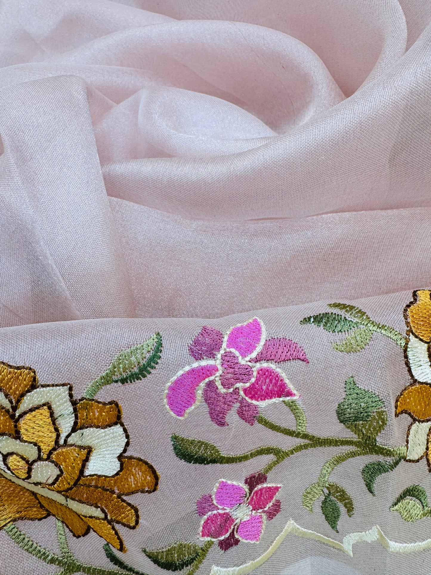 Pure Banarasi Kora Tissue Patch Work Embroidery Saree